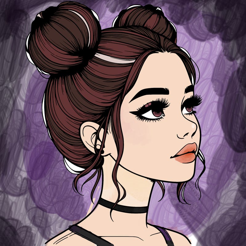 realistic girl with buns on the top of her head