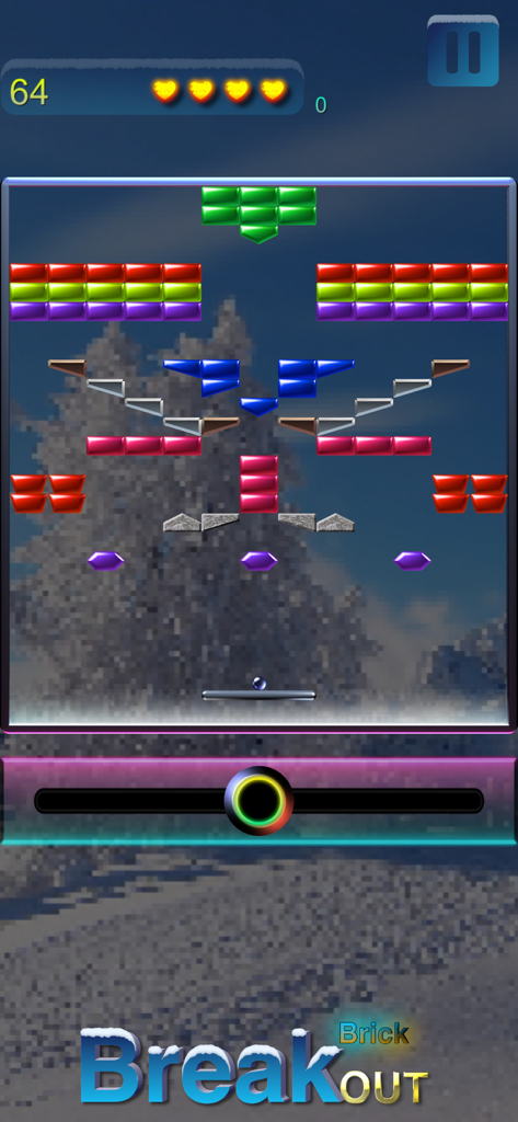 Break Brick Out - Fun to break - A mobile gameplay screenshot of Break Brick Out showing colorful bricks and a paddle at the bottom