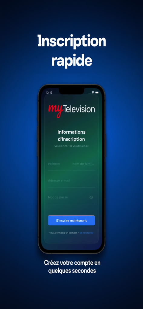 MyTelevisions - Quick registration screen for the MyTelevisions app on an iPhone