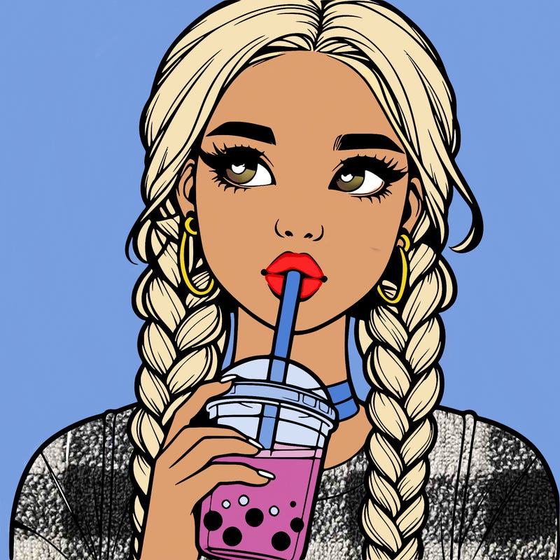realistic girl with braided hair drinking boba