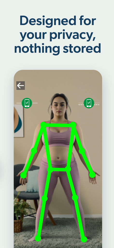 MeThreeSixty: 3D Body Scanner - MeThreeSixtyアプリでプライバシー保護を備えた3Dボディスキャンを実行する女性