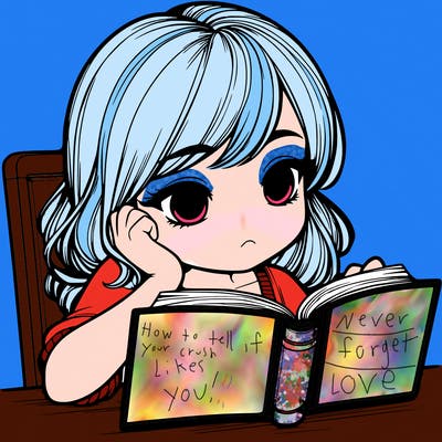 realistic girl reading a blank book