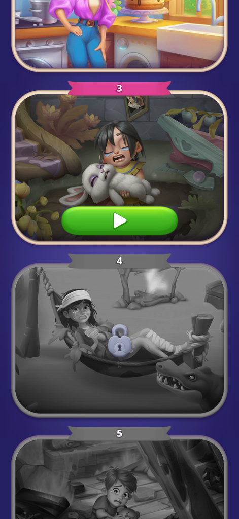 Nuts UP! Bolts Sort Puzzle - Level selection screen showing narrative puzzle chapters in the game.