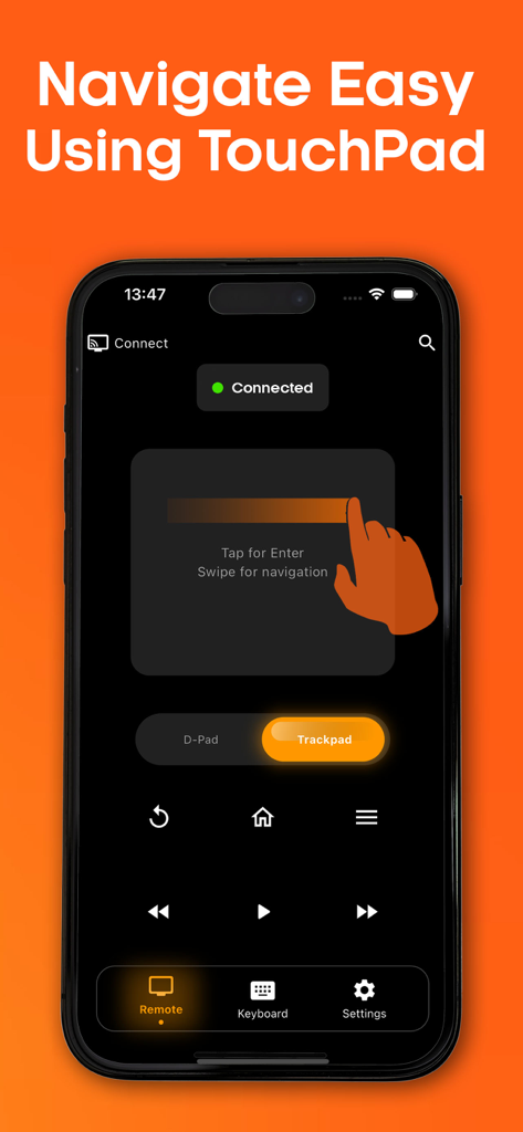 Fire TV Remote - Fire Stick - Smartphone exibindo a interface de navegação por touchpad de um aplicativo de controle Fire TV.