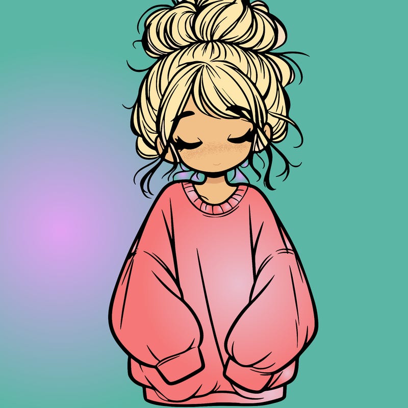 girl with baggy sweatshirt and messy bun