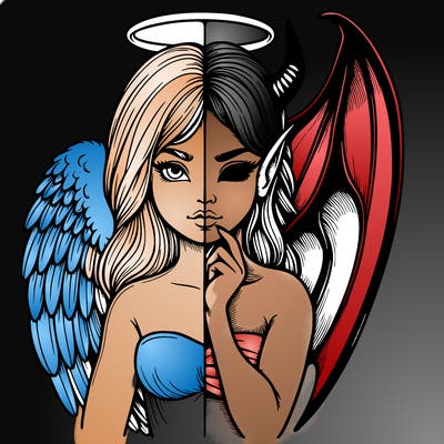 realistic angel half demon