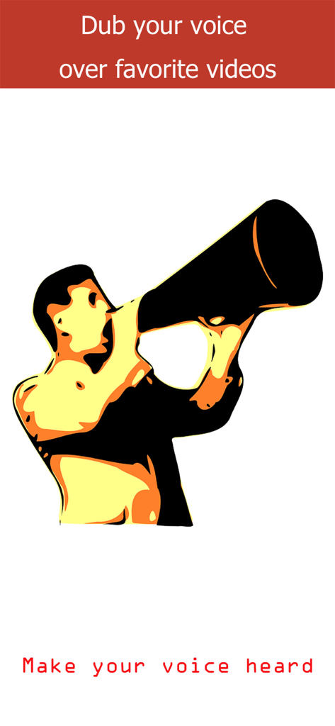 Graphic illustration of a person shouting into a megaphone with text about dubbing voice over videos