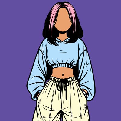 realistic girl faceless with baggy pants and a crop top