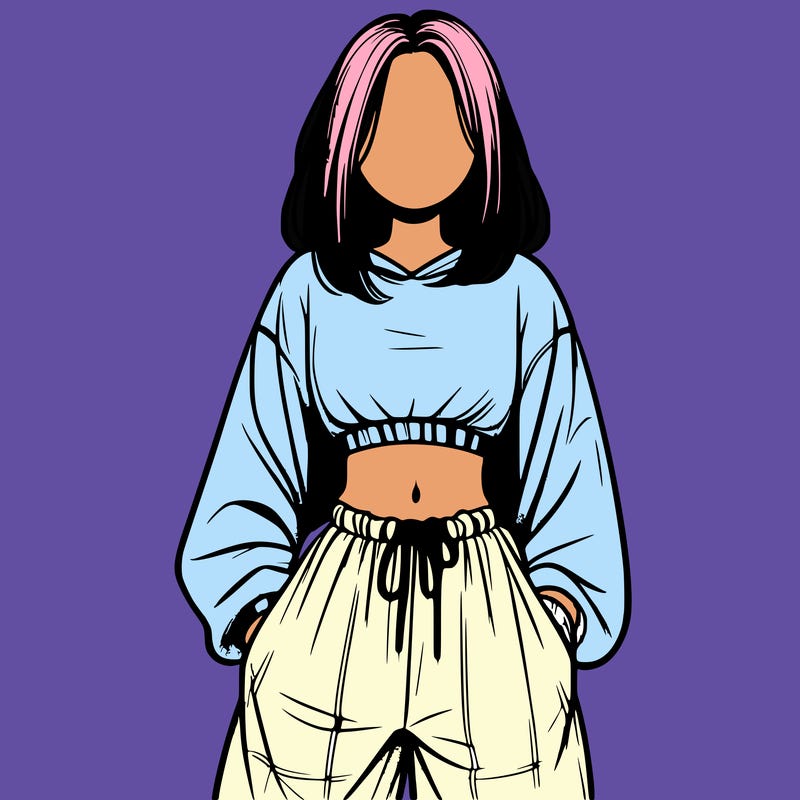 realistic girl faceless with baggy pants and a crop top