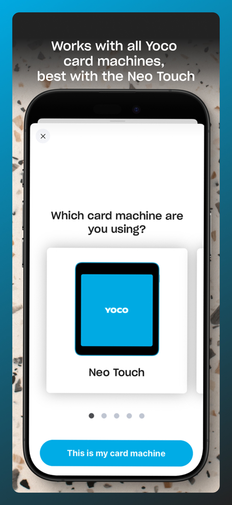 Yoco Point of Sale (POS) - Yoco POS app screen for selecting the Neo Touch card machine