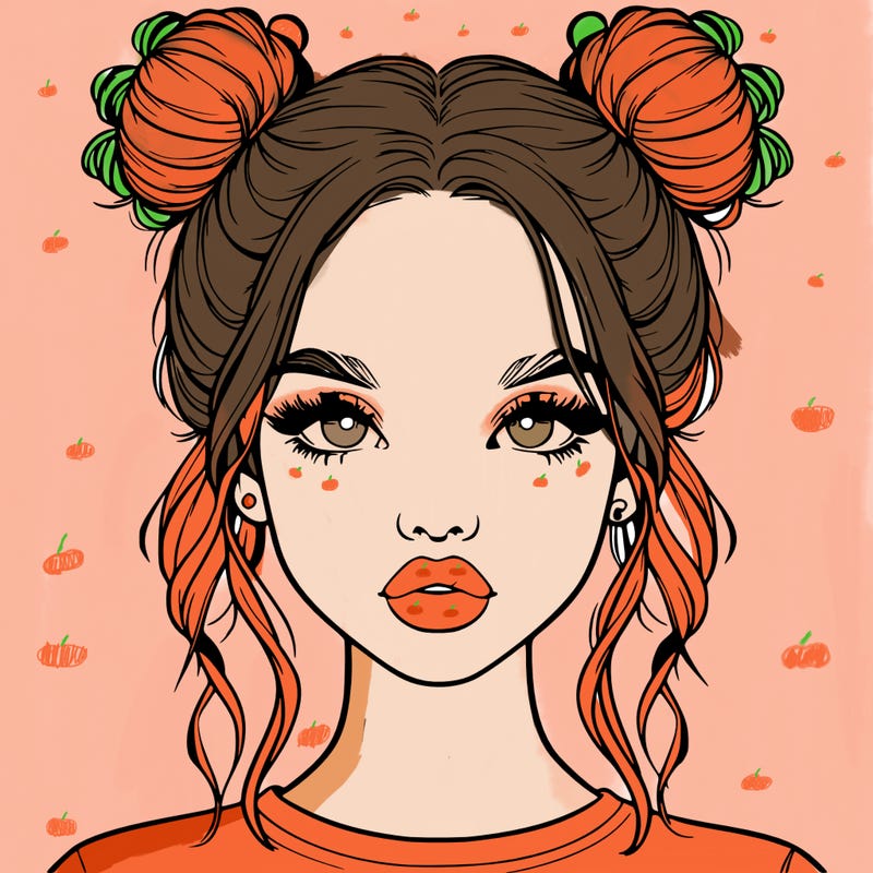 realistic girl with two buns in hair and lips