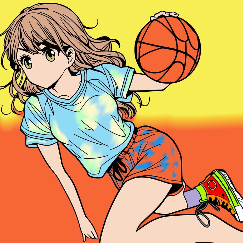teen manga girl playing basketball