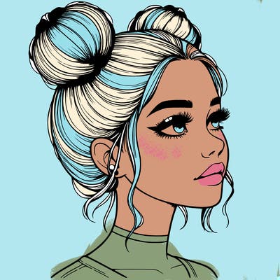 realistic girl with buns on the top of her head