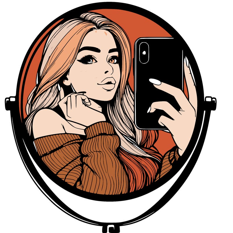 realistic girl taking mirror selfie beautiful