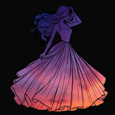 realistic woman with dress flowing in the wind