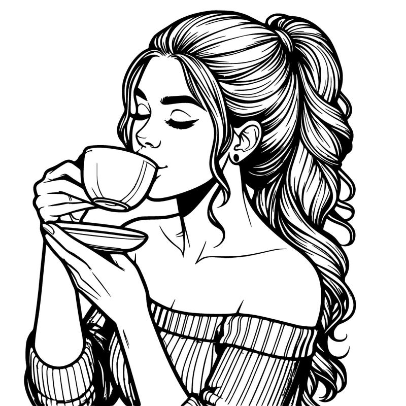 realistic woman drinking tea