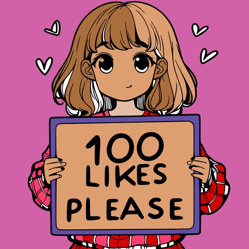 a girl holding a sign saying 100 likes please