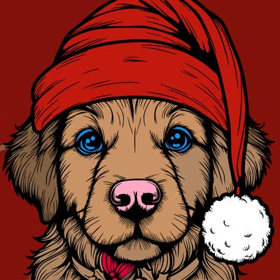 realistic dog with a christmas hat