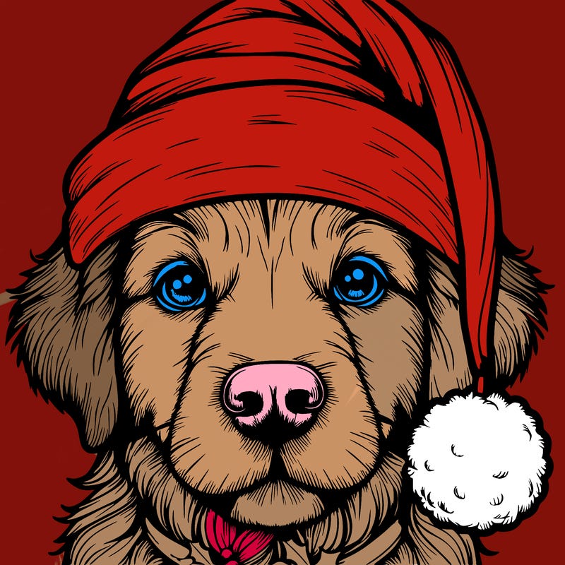 realistic dog with a christmas hat