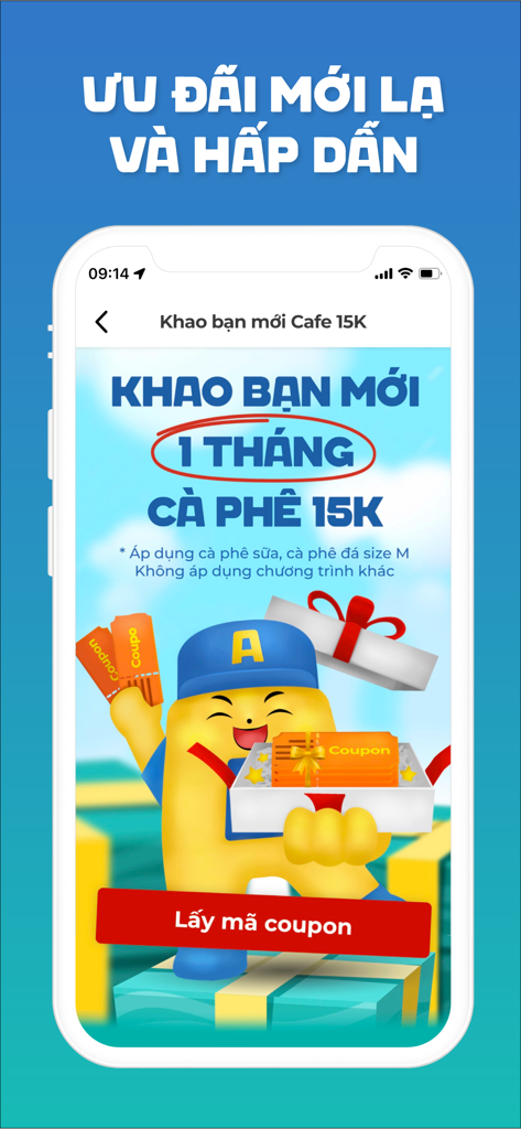 Guta App - Guta App promotional screen offering coffee rewards and new user coupons.