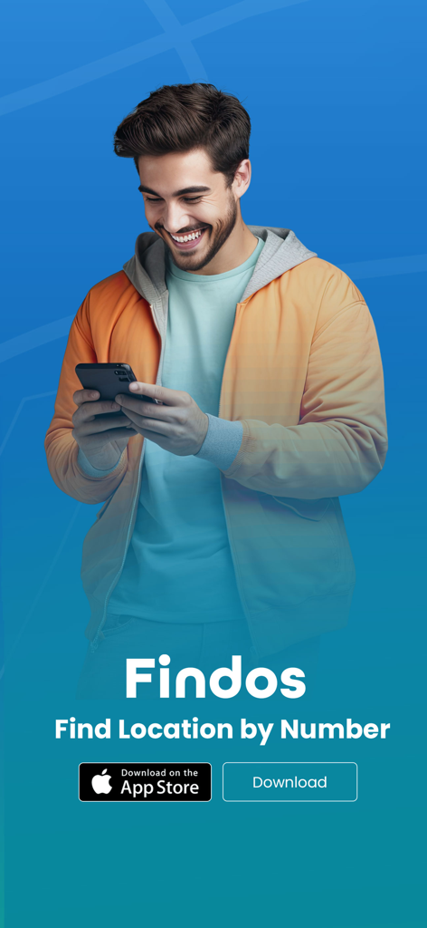 Findos app interface for finding location by phone number