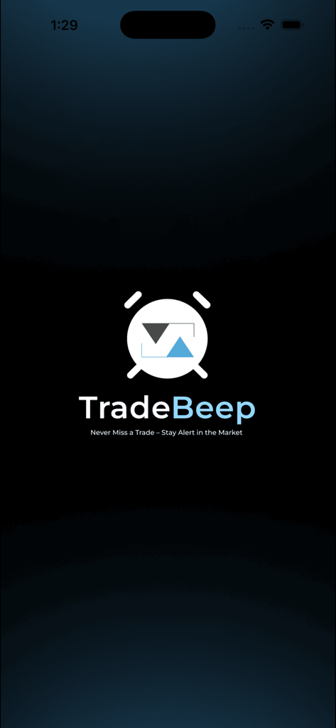 TradeBeep: Smart Trading Alert - TradeBeep splash screen with app logo and tagline Never Miss a Trade
