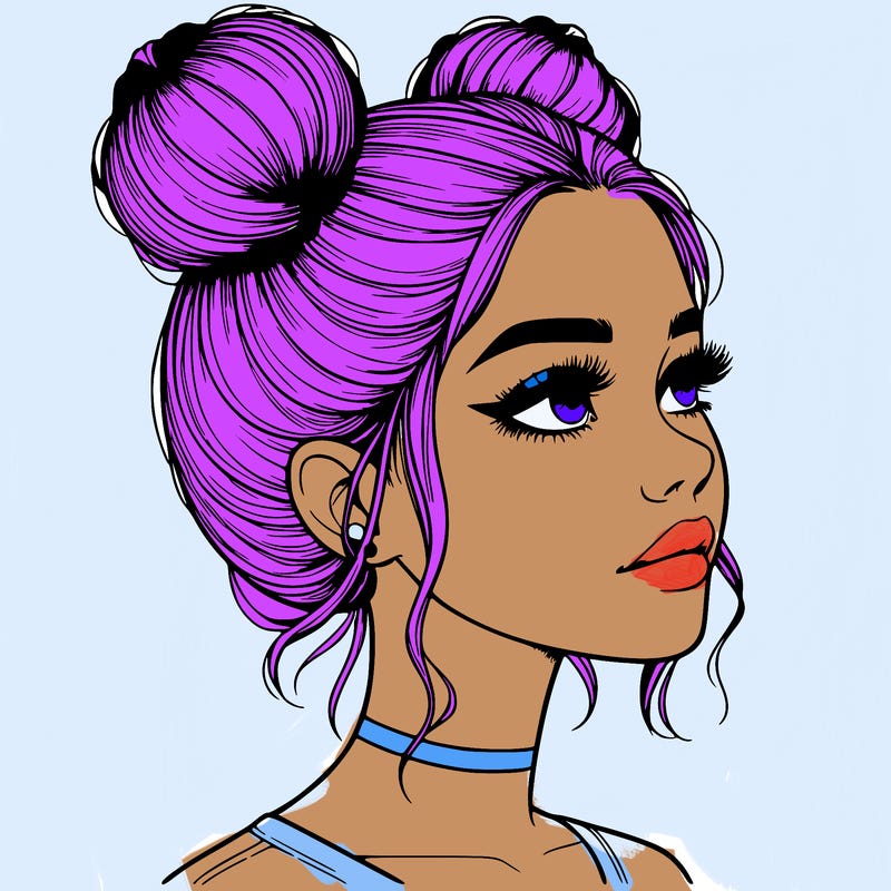 realistic girl with buns on the top of her head