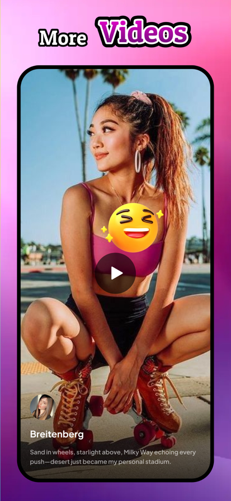 Zupo: Skate Now - A mobile interface of the Zupo app displaying a full-screen video of a woman on roller skates.