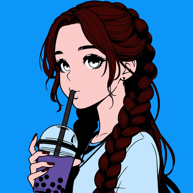 realistic girl with braided hair drinking boba