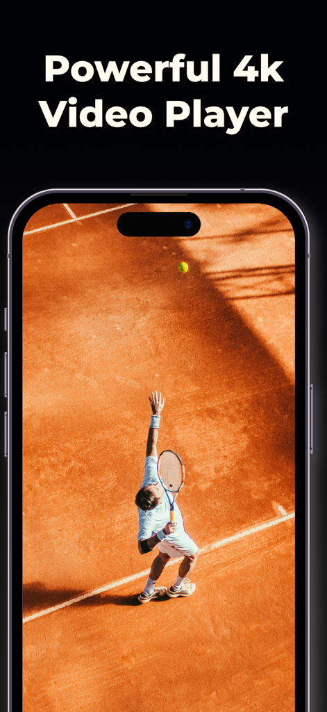 IPTV Smarters Pro Lite App zeigt einen hochwertigen 4K-Videoplayer mit einem Tennisspiel an