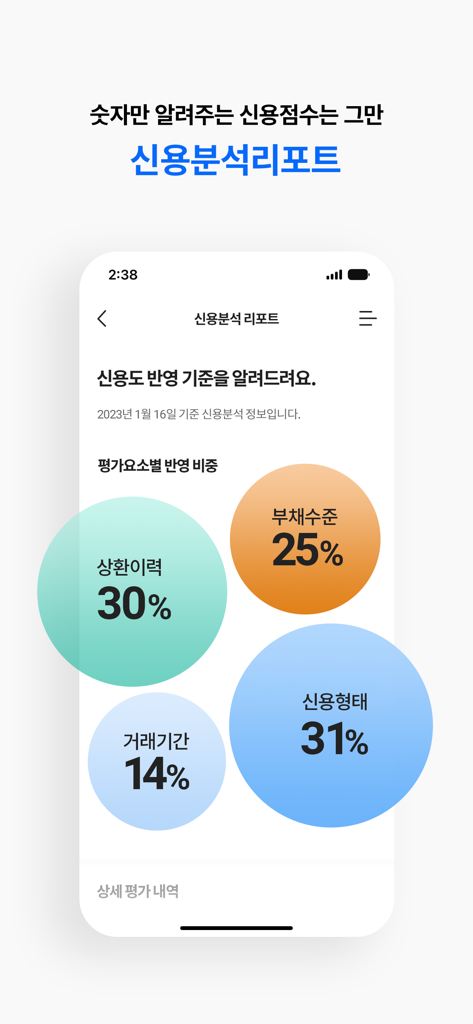NICE지키미 - NICE Jikimi App-Oberfläche, die einen Kreditbericht mit einer Aufschlüsselung der Score-Faktoren anzeigt