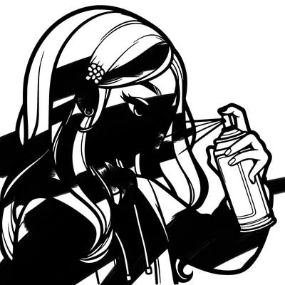 a realistic girl spray painting