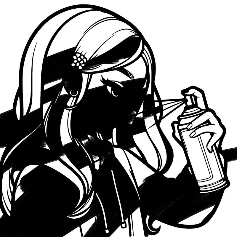 a realistic girl spray painting