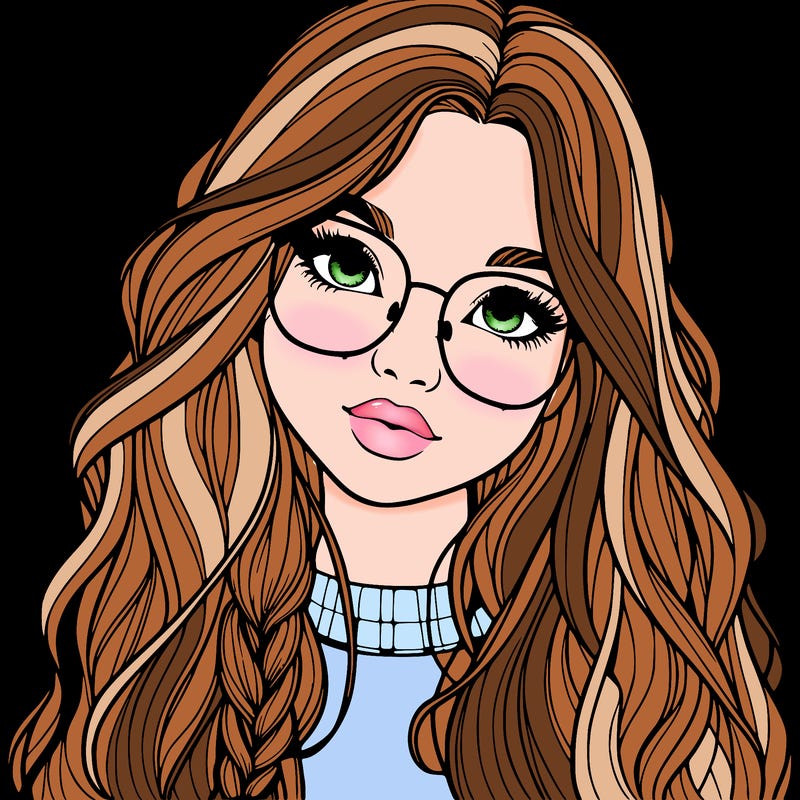 girl with long hair and freckles and glasses realistic