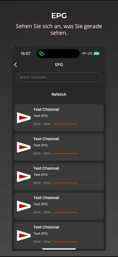 Pantalla de Guía Electrónica de Programación para la aplicación Net IPTV Pro