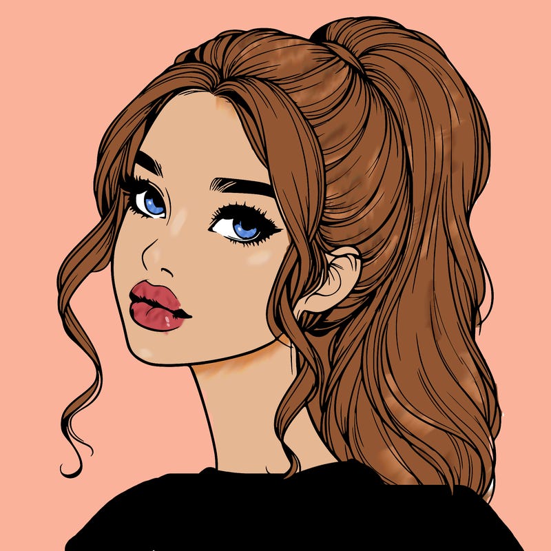 realistic girl with a ponytail on her hair and lips