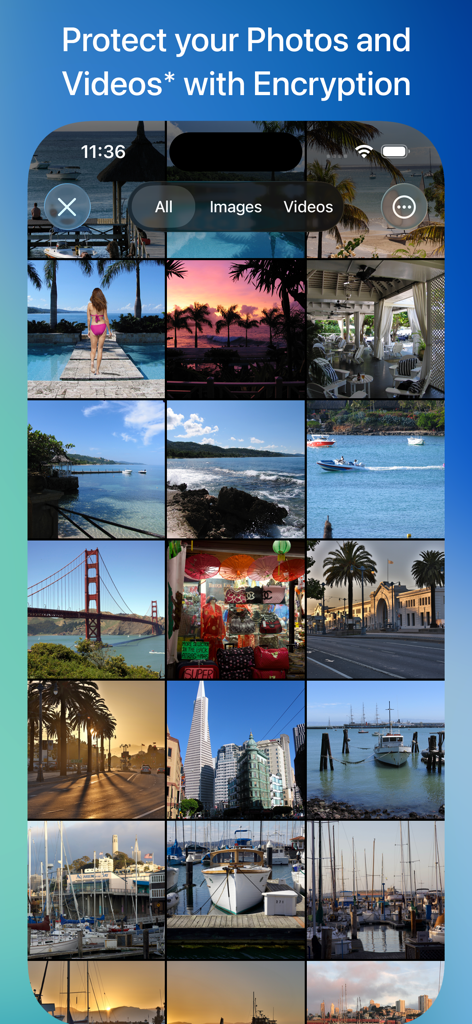 Safe +  Password Manager - Oberfläche der Safe + App zeigt eine sichere und verschlüsselte Galerie für persönliche Fotos und Videos.