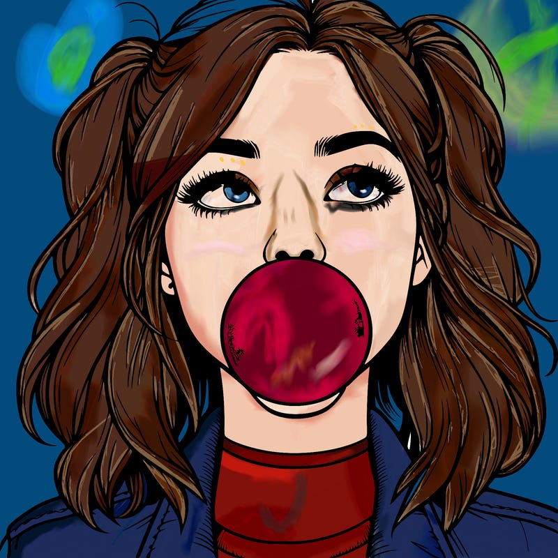 realististic girl blowing bubble -gum