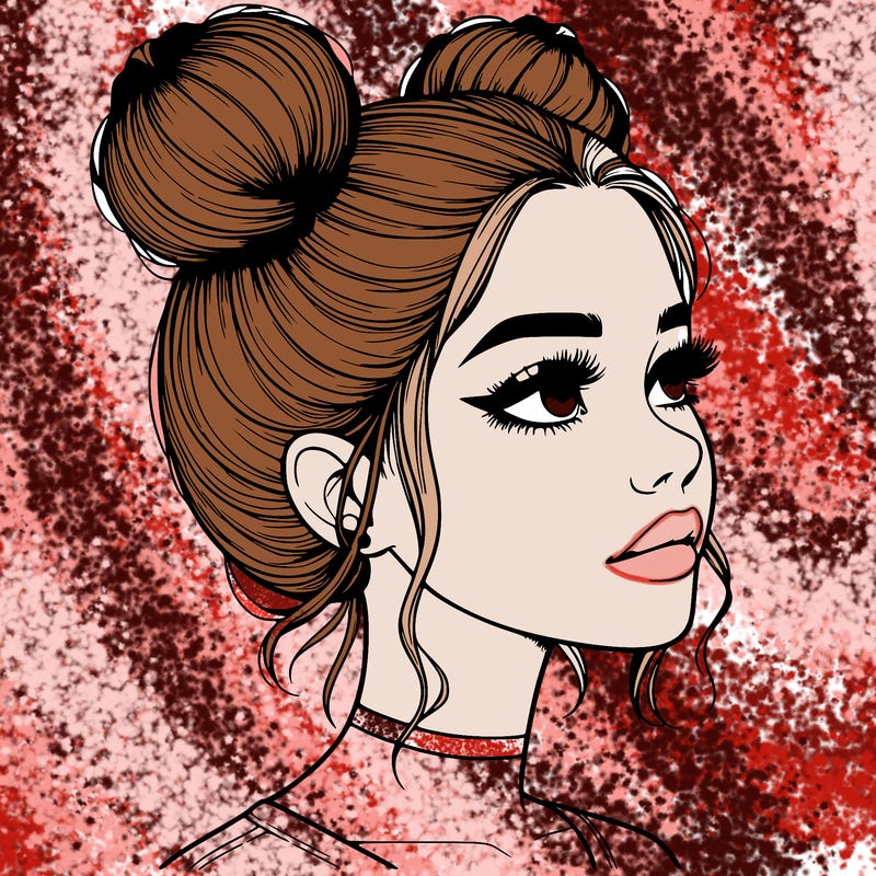 realistic girl with buns on the top of her head