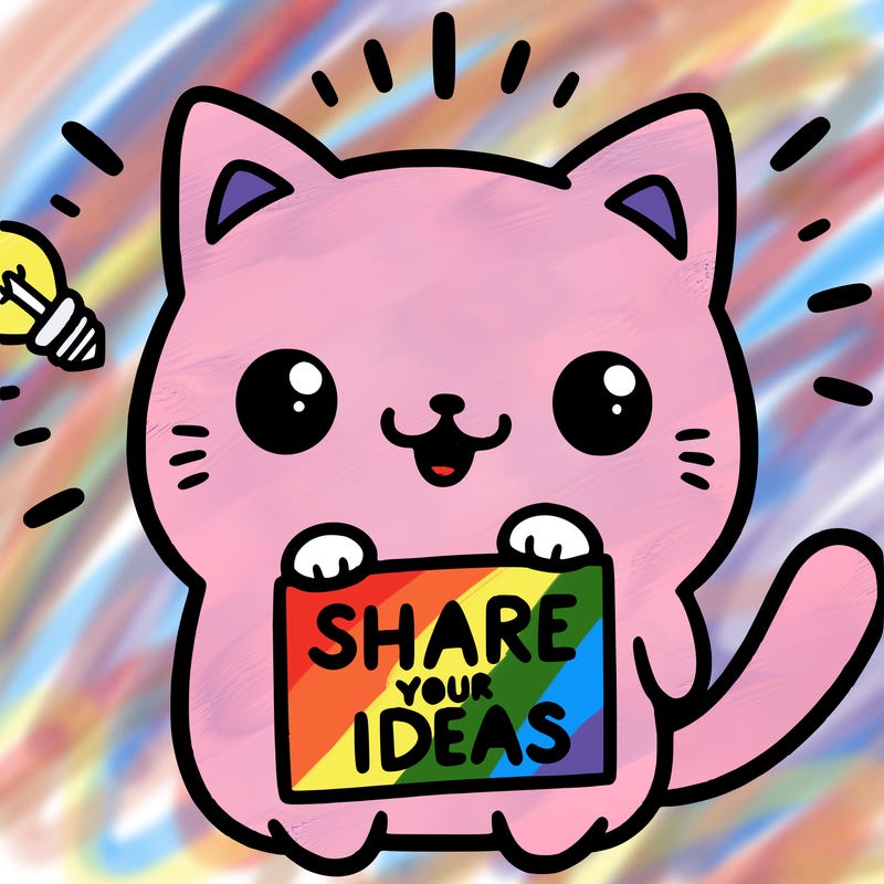 a cute cat saying share your ideas