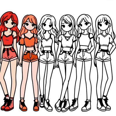 a group of girls wearing crop tops and shorts