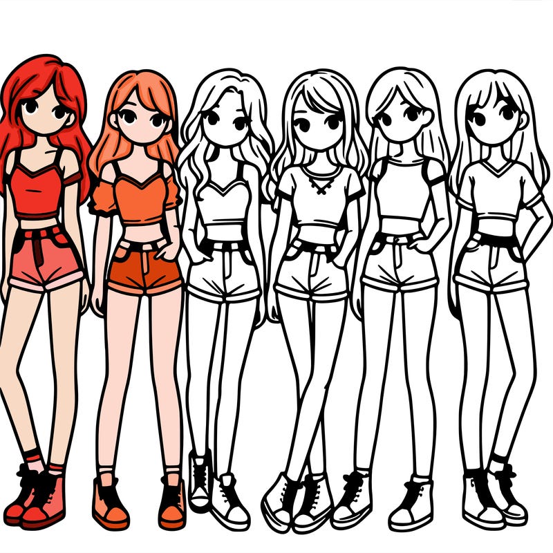 a group of girls wearing crop tops and shorts