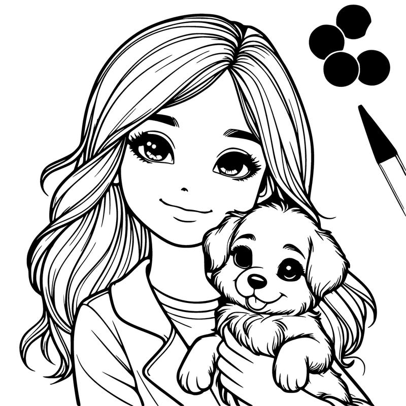 realistic girl holding a cute puppy