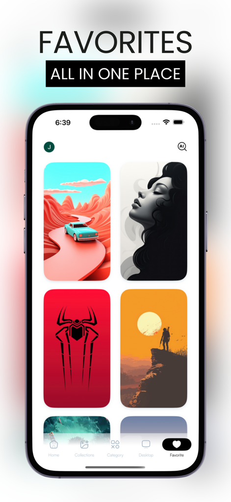 Wallbyte: 4k Wallpapers - Wallbyte app favorites screen showing a collection of saved high resolution wallpapers