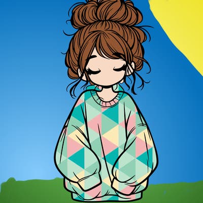 girl with baggy sweatshirt and messy bun