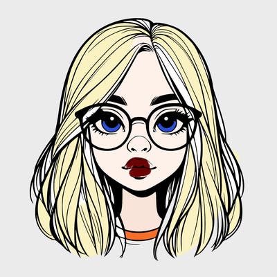 realistic girl with her hair down and glasses  and a nose