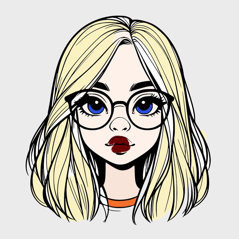 realistic girl with her hair down and glasses  and a nose