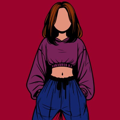 realistic girl faceless with baggy pants and a crop top