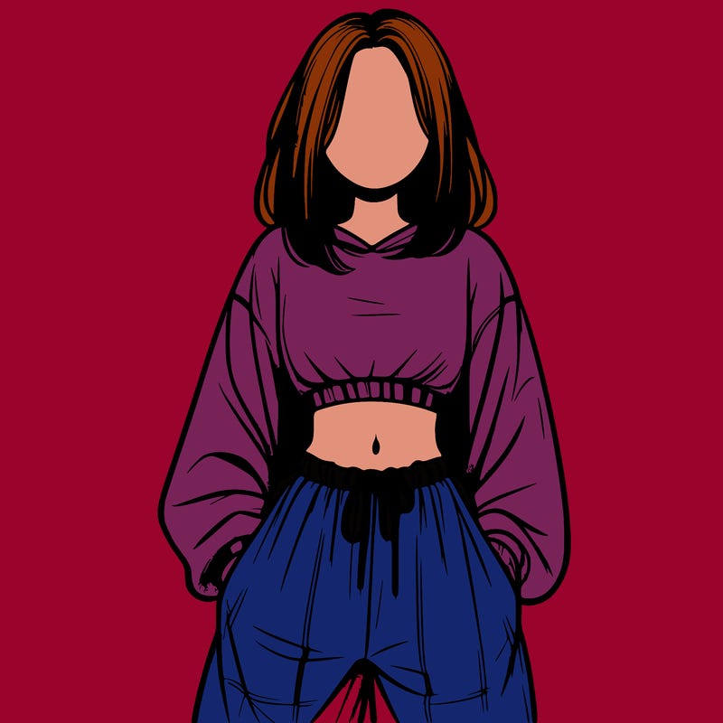realistic girl faceless with baggy pants and a crop top