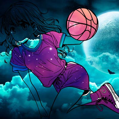 teen manga girl playing basketball